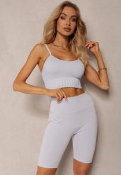 Jasnoniebieskie Szorty Typu Kolarki High Waist z Szeroką Gumką w Talii Nanseline. Niebieskie szorty damskie Renee, bez wzorów, eleganckie, z podwyższonym stanem. Za 24.99 zł.
