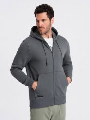 Rozpinana męska dresowa bluza BASIC – grafitowa V11 OM-SSBZ-0160 - XXL. Szare bluzy męskie Ombre Clothing, l, bez wzorów, z dresówki, z kapturem. Za 125.99 zł.