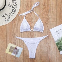 Bikini z cyrkoniami na plażę z regulowanymi ramiączkami Sivan. Czarne bikini Intica, l, bez wzorów, z materiału. Za 149.00 zł.