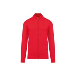 Kardigan zapinany na zamek Kariban. Czerwone swetry męskie KARIBAN, m, bez wzorów, z bawełny, eleganckie, bez kołnierzyka, bez ramiączek. Za 188.50 zł.