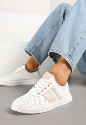 Beżowo-Białe Tenisówki z Ozdobnymi Paskami Naviritte. Brązowe trampki i tenisówki damskie Born2be, bez wzorów, bez zapięcia. Za 59.99 zł.