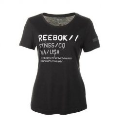 Koszulka sportowa damska Reebok Wor C Com Tee. Czarne koszulki sportowe damskie Reebok, bez wzorów, bez ramiączek. Za 118.00 zł.
