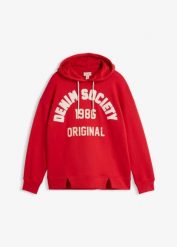 Bluza oversize z kapturem, z czystej bawełny. Czerwone bluzy damskie bonprix, bez wzorów, z bawełny, bez ramiączek, z kapturem. Za 129.99 zł.