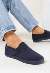 Granatowe Tenisówki Materiałowe na Płaskiej Podeszwie Ediany. Niebieskie trampki i tenisówki damskie Born2be, bez wzorów, z materiału, bez zapięcia. Za 34.99 zł.