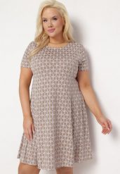 Brązowo-Beżowa Rozkloszowana Sukienka Mini z Elastycznej Wiskozy Annamarie. Brązowe sukienki damskie Born2be, l, bez wzorów, z wiskozy, bez kołnierzyka, bez ramiączek, mini, rozkloszowane. Za 49.99 zł.