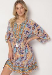 Jasnoniebieska Sukienka z Bawełny z Frędzlami i Wzorem Boho Cleamora. Niebieskie sukienki damskie Born2be, na co dzień, l, bez wzorów, z bawełny, boho, bez kołnierzyka, bez ramiączek, mini. Za 54.99 zł.