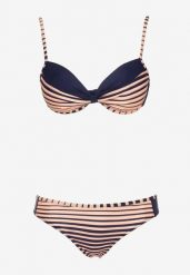 Różowo-Granatowe Bikini 2-Częściowe w Paski Biustonosz na Cienkich Ramiączkach i Majtki Figi Catara. Czerwone bikini Born2be, bez wzorów. Za 39.99 zł.