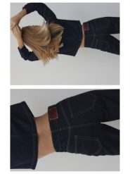 Jeansy straight leg z przeszyciami - granatowy. Niebieskie jeansy damskie Reserved, bez wzorów, z denimu. W wyprzedaży za 89.99 zł.
