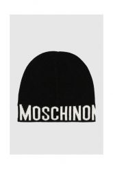 MOSCHINO Czarna czapka damska z białym logo. Czarne czapki damskie MOSCHINO, bez wzorów. Za 269.99 zł.