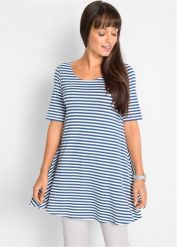 Tunika shirtowa z mieszanki wiskozy. Niebieskie tuniki damskie bonprix, bez wzorów, z wiskozy, bez ramiączek. Za 109.99 zł.