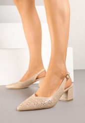 Ciemnobeżowe Sandały Vices na Słupku Slingback z Ażurową Cholewką i Skórzaną Wkładką Tiranis. Brązowe sandały damskie Renee, w ażurowe wzory, bez obcasa, na obcasie, bez zapięcia. Za 54.99 zł.