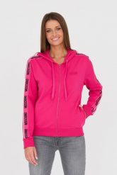 MOSCHINO Różowa bluza z lampasami. Czerwone bluzy damskie MOSCHINO, s, bez wzorów, bez ramiączek, bez kaptura. W wyprzedaży za 659.99 zł.