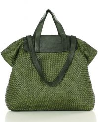 Pleciony shopper MARCO MAZZINI zielony militare v186c. Zielone shopperki damskie bez wzorów, ze skóry, na ramię, duże, bez dodatków. Za 616.55 zł.