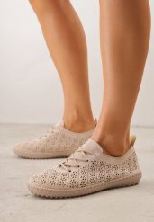 Ciemnobeżowe Ażurowe Tenisówki w Stylu Boho Tidira. Brązowe trampki i tenisówki damskie Renee, w ażurowe wzory, bez zapięcia. Za 69.99 zł.