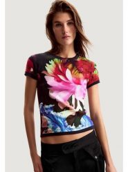 Desigual T-Shirt TS_MULTIFLOWERS_LAC Niebieski Casual Fit. Niebieskie t-shirty damskie Desigual, xl, bez wzorów, casualowe, bez kołnierzyka, bez ramiączek. Za 249.99 zł.
