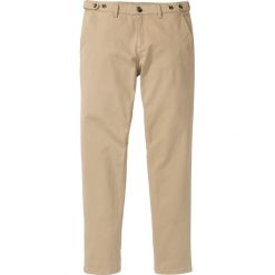 Spodnie chino ze stretchem Regular Fit Tapered bonprix beżowy. Brązowe eleganckie spodnie męskie bonprix, bez wzorów. Za 59.99 zł.