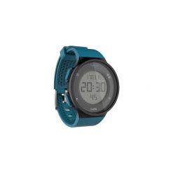 Sportowy zegarek W500 M. Czarne zegarki męskie KALENJI, bez wzorów, z gumy, ze stali. Za 59.99 zł.