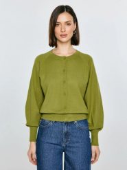 Kardigan damski z wiskozy zielony Suzana 301. Zielone kardigany damskie BIG STAR, l, bez wzorów, z dzianiny, eleganckie, bez kołnierzyka. W wyprzedaży za 99.99 zł.
