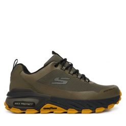 Trekkingi Skechers. Zielone buty zimowe męskie Skechers, bez wzorów, bez obcasa, bez zapięcia. Za 479.99 zł.
