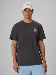 4F T-shirt regular z nadrukiem męski - szary M. Szare koszulki sportowe męskie 4F, m, bez wzorów, z bawełny, bez kołnierzyka, bez ramiączek. Za 79.99 zł.