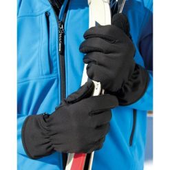 Zimowe Rękawiczki Termiczne Softshell Unisex. Czarne rękawiczki męskie RESULT, na zimę, z aplikacjami, z materiału. Za 73.99 zł.