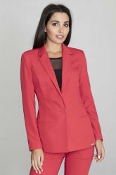 Żakiet Elegancki Taliowany na Jeden Guzik - Czerwony. Czerwone marynarki i żakiety damskie Figl, bez wzorów, z materiału, eleganckie, bez kołnierzyka, bez ramiączek. Za 259.00 zł.