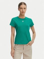 Tommy Hilfiger T-Shirt WW0WW48710 Zielony Slim Fit. Zielone t-shirty damskie Tommy Hilfiger, s, bez wzorów, z bawełny, bez kołnierzyka, bez ramiączek. Za 169.99 zł.