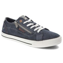 Granatowe Sneakersy Mustang Modne Obuwie Męskie. Niebieskie buty sportowe męskie Mustang, bez wzorów, z materiału, bez zapięcia, trekkingowe. Za 229.00 zł.