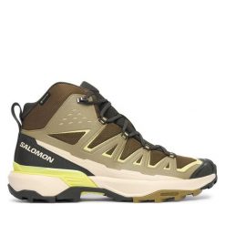 Trekkingi Salomon. Zielone botki męskie Salomon, bez wzorów, bez obcasa, bez zapięcia. Za 729.99 zł.
