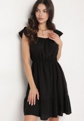 Czarna Sukienka z Wiskozą o Rozkloszowanym Kroju z Gumką w Pasie Lirimere. Czarne sukienki damskie Born2be, na co dzień, m, bez wzorów, z wiskozy, eleganckie, bez kołnierzyka, bez ramiączek, mini, rozkloszowane. Za 39.99 zł.