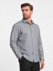 Koszula męska z kieszenią REGULAR FIT - szary melanż V3 OM-SHCS-0148 - XXL. Szare koszule męskie Ombre Clothing, l, bez wzorów, z bawełny, bez kołnierzyka, bez ramiączek. W wyprzedaży za 49.99 zł.