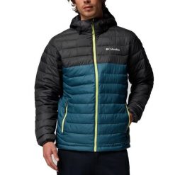 Kurtka COLUMBIA POWDER LITE II HOODED JAC Niebieski. Niebieskie kurtki męskie Columbia, bez wzorów, z syntetyku, sportowe, bez kaptura. Za 659.49 zł.