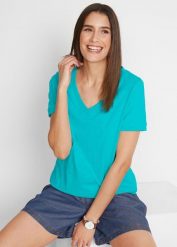 T-shirt z czystej bawełny. Białe t-shirty damskie bonprix, bez wzorów, z bawełny, bez kołnierzyka, bez ramiączek. Za 32.99 zł.