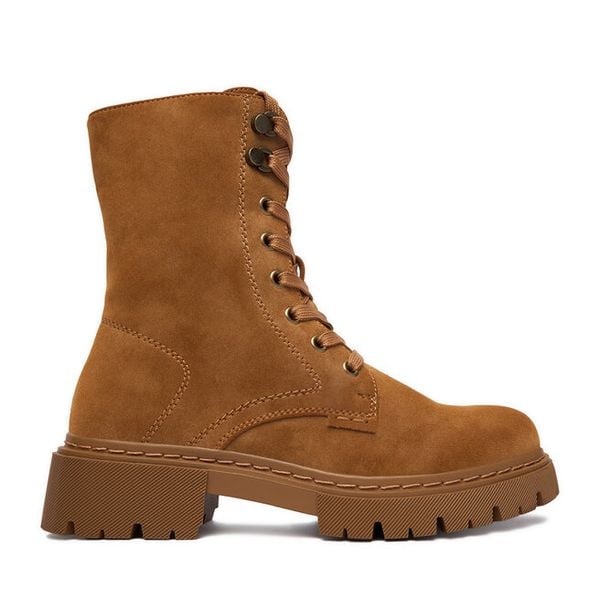 Trzewiki Jenny Fairy. Brązowe botki damskie Jenny Fairy, bez wzorów, bez obcasa, na płaskiej podeszwie, bez zapięcia. Za 199.99 zł.