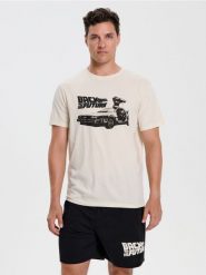 Bawełniana piżama z nadrukiem na plecach Back to the Future - wielobarwny. Piżamy męskie Sinsay, l, bez wzorów, z bawełny, bez kołnierzyka, bez ramiączek. Za 49.99 zł.