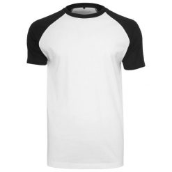 Kontrastowa Koszulka Raglan Unisex Dla Dorosłych. Białe bluzki damskie BUILD YOUR BRAND, l, bez wzorów, sportowe, bez kołnierzyka, bez ramiączek. Za 54.99 zł.