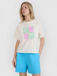 4F T-shirt oversize z nadrukiem damski - biały XXL. Białe koszulki sportowe damskie 4F, s, bez wzorów, z bawełny, bez ramiączek. W wyprzedaży za 39.99 zł.