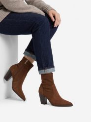 Nine West Botki EO-LBT805720-2 Brązowy jasny. Brązowe botki damskie Nine West, bez wzorów, z materiału, bez obcasa, na słupku, bez zapięcia. Za 329.99 zł.