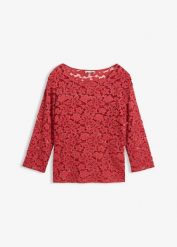 Taliowana bluzka z koronki. Czerwone bluzki damskie bonprix, bez wzorów, z koronki, eleganckie, bez kołnierzyka, bez ramiączek. Za 77.99 zł.