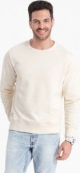 Ombre Bluza męska dresowa BASIC z okrągłym dekoltem - kremowa V11 OM-SSBN-0175 M. Białe bluzy męskie Ombre, m, bez wzorów, z dresówki, bez ramiączek, bez kaptura. Za 89.99 zł.