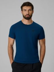 4F T-shirt slim gładki męski - granatowy S. Niebieskie t-shirty męskie 4F, m, bez wzorów, z bawełny, bez kołnierzyka, bez ramiączek. Za 59.99 zł.