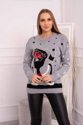 Sweter ze Świętym Mikołajem szary. Szare swetry nierozpinane damskie KESI, l, bez wzorów, z wełny, wizytowe, bez kołnierzyka, plus size, bez ramiączek. Za 99.32 zł.