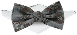 Męska Mucha w Komplecie z Poszetką - Chattier - Popiel, Brązowe Kwiaty. Szare krawaty i muchy Chattier, bez wzorów, eleganckie. Za 65.00 zł.