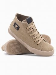 Buty trampki męskie canvas z wysoką cholewką – piaskowe V3 - Rozmiar: 40. Brązowe trampki męskie Ombre Clothing, z aplikacjami, z gumy, przed kolano, bez zapięcia. W wyprzedaży za 109.99 zł.