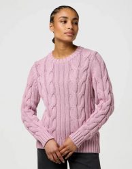 DAMSKI SWETER WRANGLER CABLE KNIT CREW KEEPSAKE LILAC 112370799. Swetry nierozpinane damskie Wrangler, xs, bez wzorów, bez kołnierzyka, bez ramiączek. Za 159.99 zł.