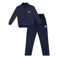 Bluza z zamek błyskawiczny na czas wolny. Niebieskie bluzy damskie LEONE 1947 APPAREL, bez wzorów, z bawełny, sportowe, bez ramiączek, bez kaptura. W wyprzedaży za 136.83 zł.