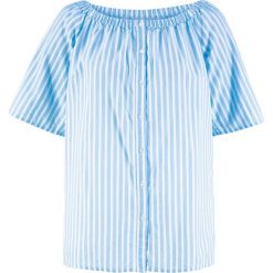 Bluzka "carmen" w paski, krótki rękaw bonprix jasnoniebieski w paski. Niebieskie bluzki damskie bonprix, bez wzorów, bez kołnierzyka, bez ramiączek. Za 32.99 zł.