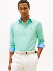 Tommy Hilfiger koszula casual z lnem Mężczyźni Regular Fit len niebieski, L. Niebieskie koszule męskie Tommy Hilfiger, l, bez wzorów, z bawełny, casualowe, bez kołnierzyka, bez ramiączek. Za 379.95 zł.