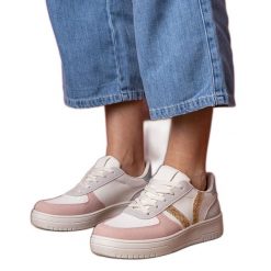 Wielokolorowe sneakersy trampki zdobione brokatem białe. Białe trampki i tenisówki damskie z aplikacjami, z gumy, bez zapięcia. Za 84.78 zł.