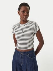 Calvin Klein Jeans T-Shirt LV047F833G Czarny Slim Fit. Czarne t-shirty damskie Calvin Klein Jeans, s, bez wzorów, z bawełny, bez kołnierzyka, bez ramiączek. Za 209.99 zł.